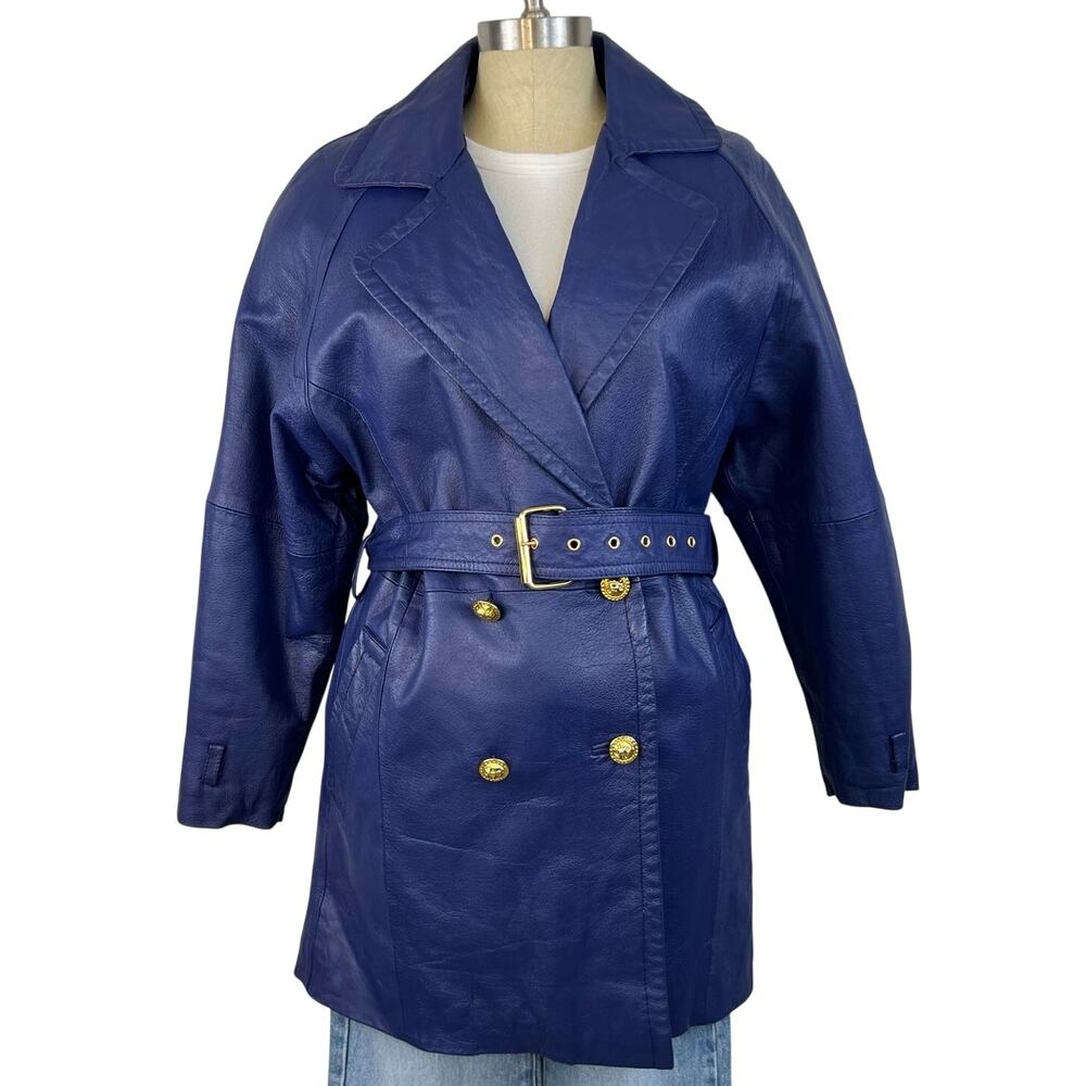 Vintage Atlantic Beach Leather Coat Works Purple Button Front Leather Jacket S
